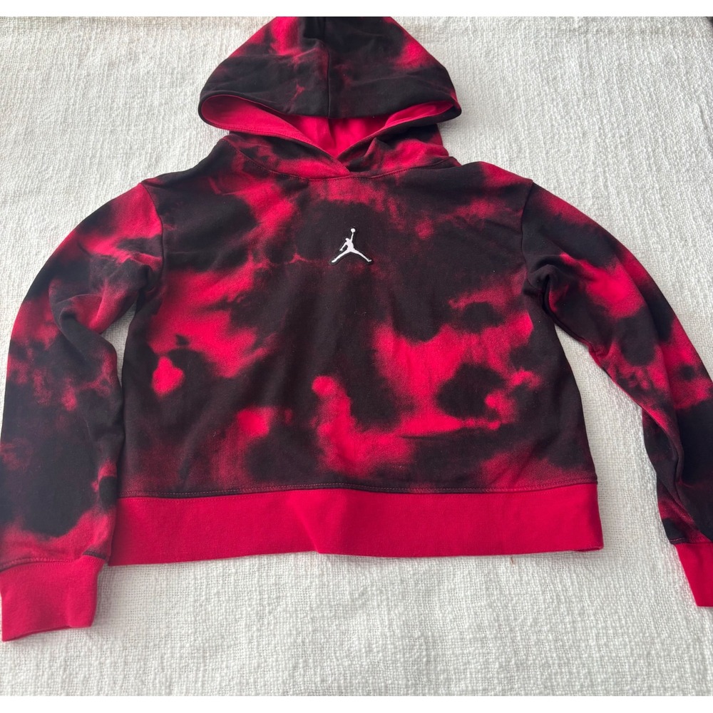 Jordan Kids Red Black Tie Dye Jumpman Pullover Hoodie Size 6 5-6 YRS